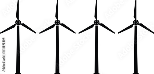 Wind turbine silhouette, renewable energy, clean power, sustainable electricity, green infrastructure, eco-friendly system, environmental conservation, wind farm, rotation, future energy