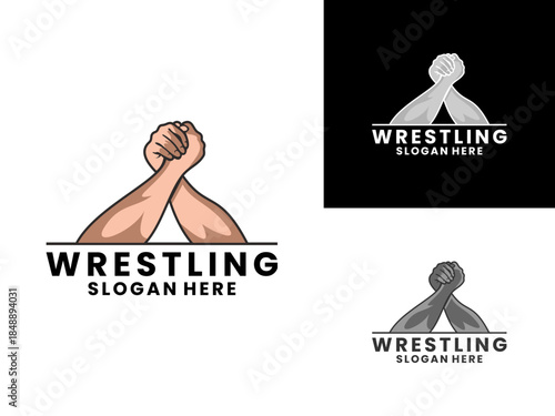 Wrestling athlete sport logo design vector template