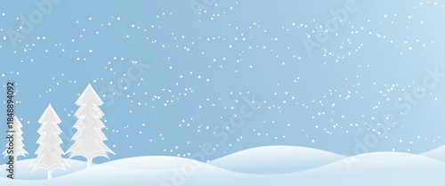 Elegant winter background with snowflakes, Christmas tree, empty space for decoration.