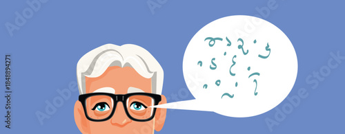 Senior Patient Sees Eye Floaters with Glasses Vector Illustration. Old man feeling fatigued and having distorted vision seeing sports
