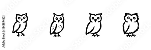 Owls Line Icon Set In Doodle Style. Wisdom, Knowledge, And Nocturnal Bird Symbolism Outline Sketch Collection. Educational And Nature Themes. Hand Drawn Isolated Vector Illustration