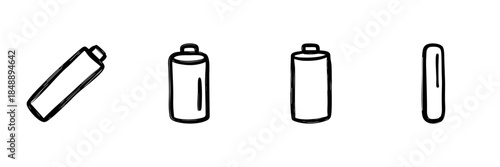 Battery Line Icon Set In Doodle Style. Energy Storage, Power Supply, And Charging Solutions Outline Sketch Collection. Hand Drawn Isolated Vector Illustration