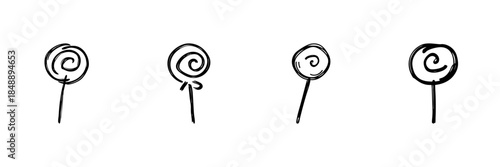 Lollipop Line Icon Set In Doodle Style. Sweet Treats, Candy, And Confectionery Outline Sketch Collection. Hand Drawn Isolated Vector Illustration