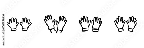 Gloves Line Icon Set In Doodle Style. Hand Protection, Safety, And Hygiene Outline Sketch Collection. Personal Protective Equipment. Hand Drawn Isolated Vector Illustration
