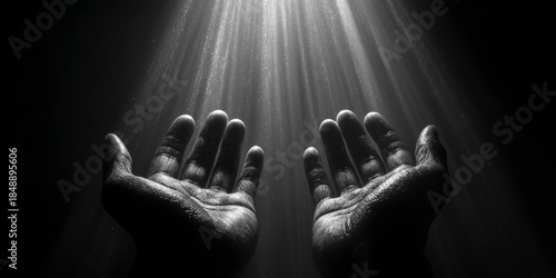 Human hands reaching out in faith and worship for religious background