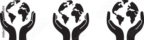 Hands holding planet earth illustration symbolizing global care and environmental protection