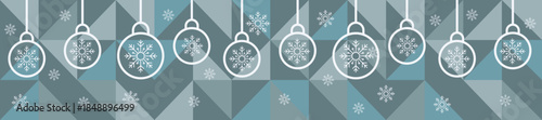 Winter holiday background with Christmas tree balls and snowflakes. Festive Christmas composition.