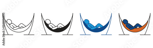 Person relaxing on hammock icon set isolated vector on white background . Vector illustration.
