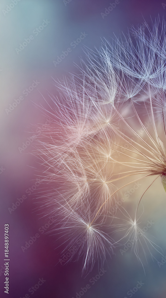 Fototapeta premium Delicate Dandelion Seed Head in Soft Colorful Background
