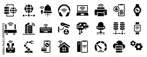internet of things glyph icons including global network 