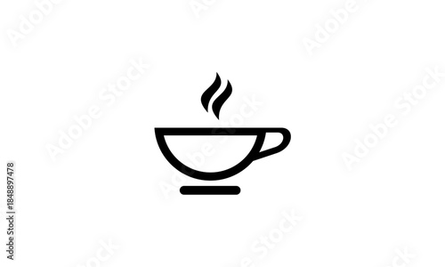 Minimalist black outline icon of a steaming hot beverage cup.