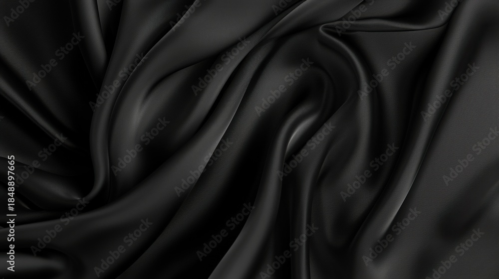 Obraz premium Black silk fabric background with abstract wavy texture luxurious elegant sleek design element abstract waving pattern perfect for banner wallpaper with copy space luxury concept