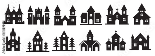 collection of gothic castle and church silhouettes 