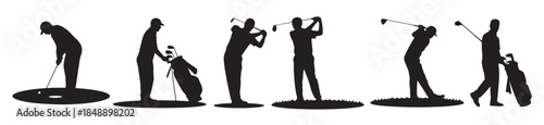  diverse golfing silhouettes showcasing different actions