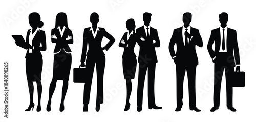 diverse group of business people silhouettes in suits