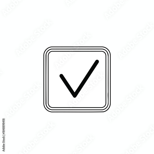 A black checkmark inside a square with a triple border, set against a white background