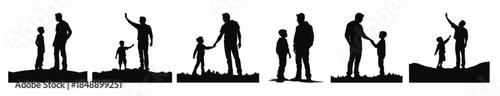  father with son silhouettes set dad and boy black vector