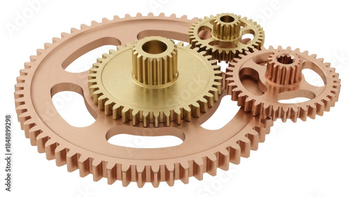 Slika na platnu Isolated Three Mechanical Gears Interlocking In Action Machine Cog Wheel Turning