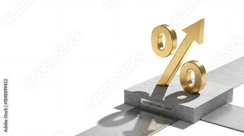 3D Render of Gold Percentage Symbol on Concrete Platform for Finance and Tax Concept
