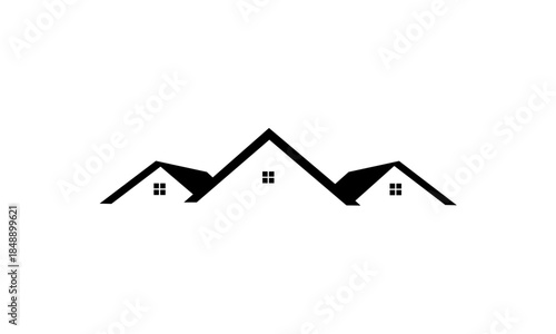 Minimalist Black Silhouette of Three Connected House Rooflines.