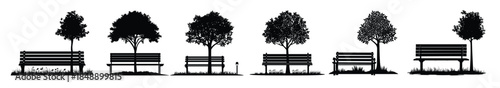 garden bench with a tree silhouette set park bench and tree