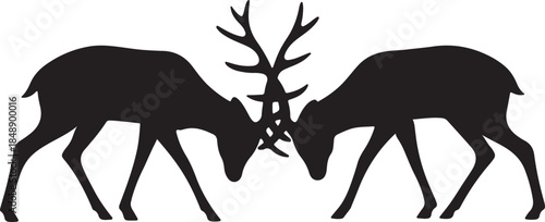 two deer antler fighting silhouette wildlife vector illustration