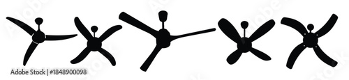 Five black ceiling fan silhouettes on white background
