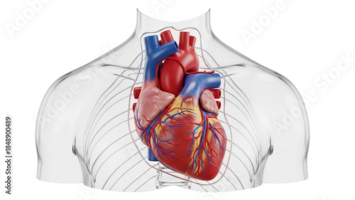 Canvastavla Human heart anatomy isolated PNG on transparent background, detailed medical mod