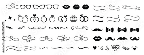  hand drawn wedding elements set wedding ornaments icons 