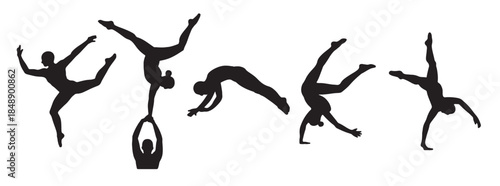 gymnastics silhouettes diverse poses athletic action 