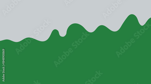 Abstract green nature landscape illustration featuring vector mountains and hills with curved waves and a blue sky meadow design for a summer spring wallpaper template