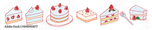 handdrawn strawberry shortcake vector set 