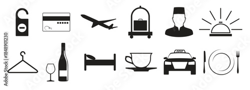 hotel icons set black on a white background