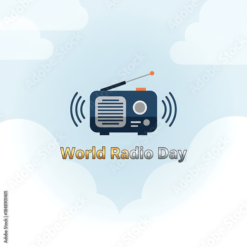 World Radio Day illustration with vintage radio icon and signal waves