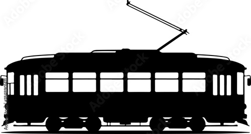 Classic city streetcar silhouette vector illustration