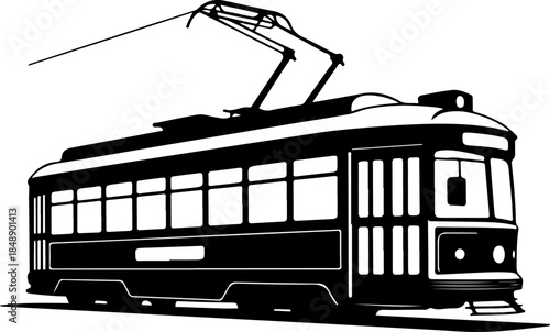 Classic city streetcar silhouette vector illustration