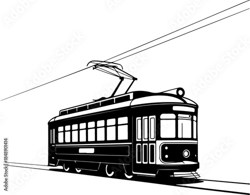 Classic city streetcar silhouette vector illustration