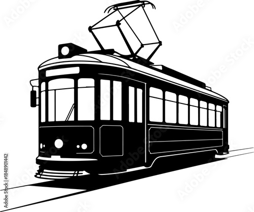 Classic city streetcar silhouette vector illustration