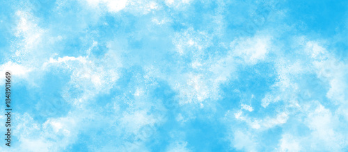 Abstract Blue watercolor paint background. Soft blue cloud texture. Hand drawn digital art background with cloudy smoke. Watercolor stain on a transparent background.