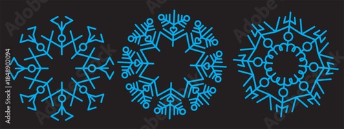 set of abstract blue line snowflakes icons, snowflake snow symbol collection for new year, winter design cards, poster, banner, pattern, advertisement , snowflakes vector icon template
