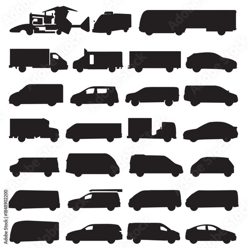 Set of car silhouettes vector illustration collection