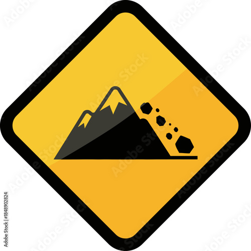 Yellow Diamond Avalanche Warning Sign Danger Mountains Snow Rocks Falling Hazard Symbol