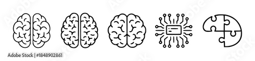 Black outline brain and microchip puzzle in minimal style symbol