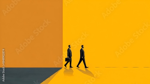 Two business partners walking in the same direction
