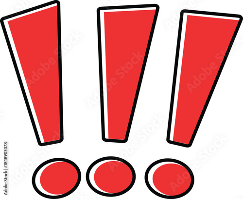 red exclamation mark. Three red exclamation marks with a shadow effect, capturing attention, dramatic effect and urgency.