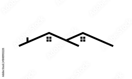 Minimalist Line Art of Two Connected House Roofs with Windows.