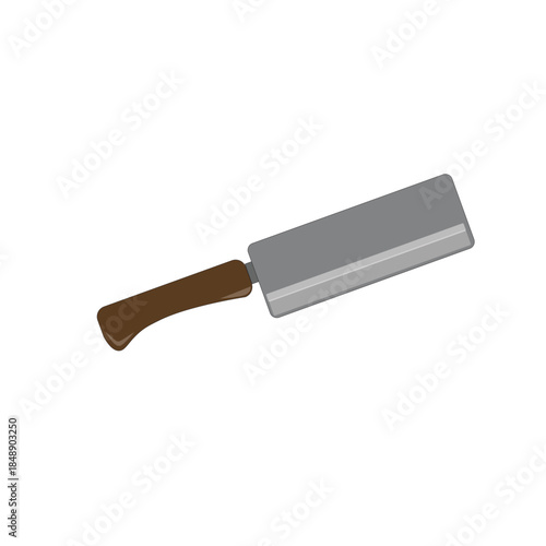 Meat cleaver knife with wooden handle isolated on white background, flat design illustration for kitchen and food preparation
