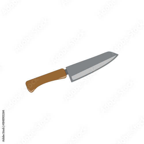 Kitchen knife with wooden handle isolated on white background, flat design illustration for cooking and food preparation concept