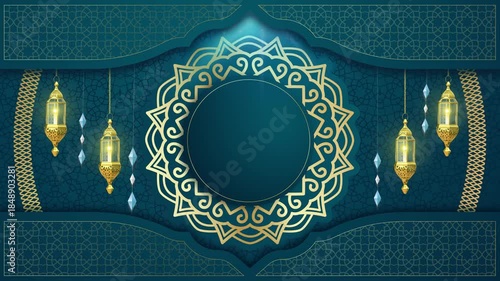 Wallpaper Mural Elegant Ramadan Islamic looping background featuring blue and gold colors with lanterns Torontodigital.ca