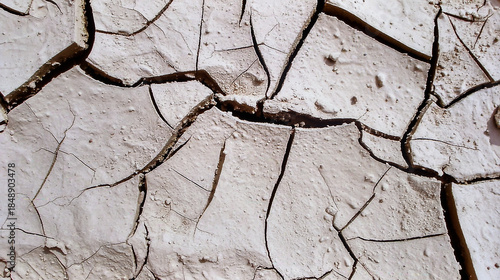 Dry clay surface with natural cracks forming abstract geometric texture pattern